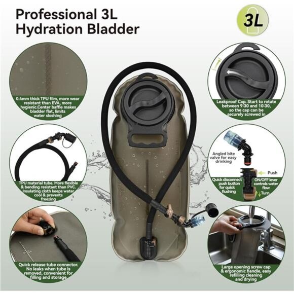 Tactical Molle HydrationPack Backpack with 3L TPU Water Bladder,Military Daypack - Picture 6 of 7